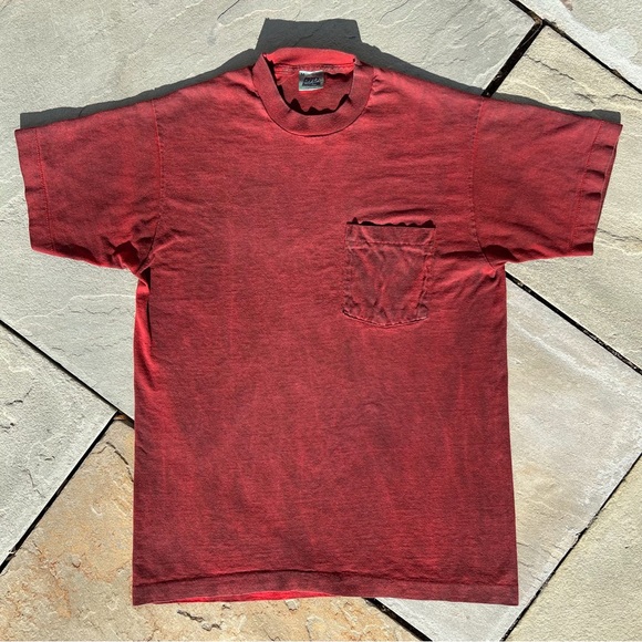 Vintage 90s Overdyed Dark Red Reworked Pocket T-Shirt Made in USA - Picture 1 of 5